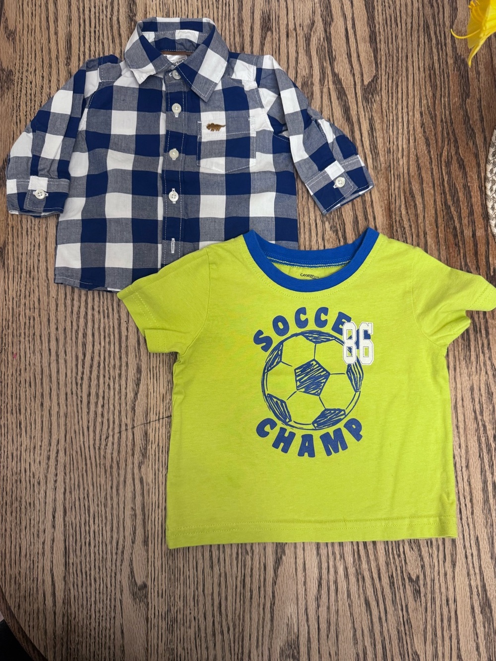 Carter's Navy & White Gingham Button-Down 3M with Lime Green Shirt Size 12-18M